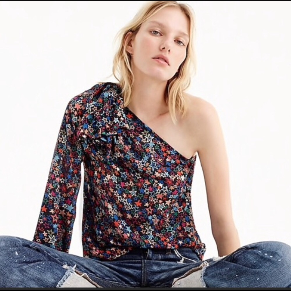 Jcrew one shoulder kaleidoscope blouse